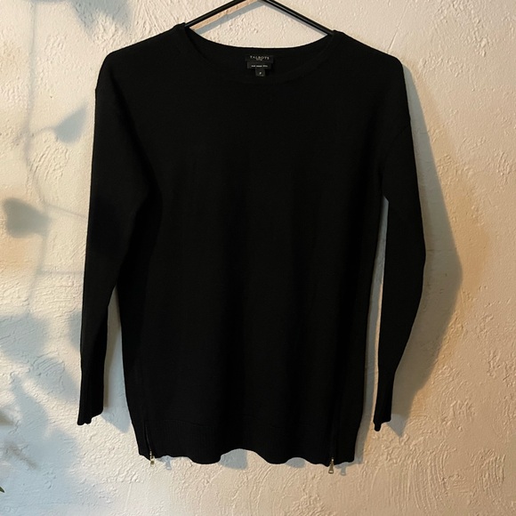 Talbots Petite Pure Merino Wool Classic Black Crew Neck...